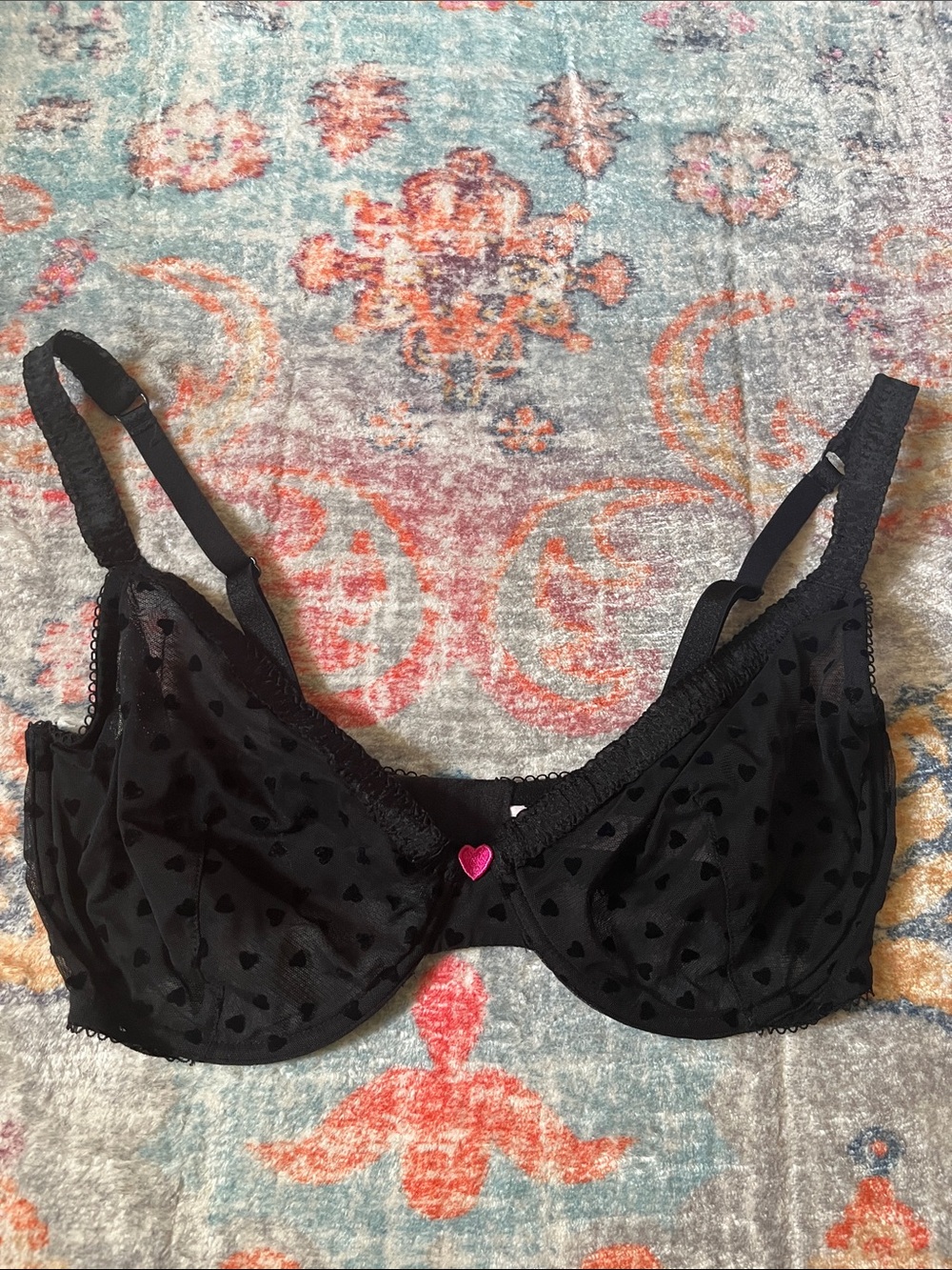 Tease by Victoria Secret Black Sheer Heart-Print Underwire Bra
